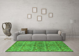 Machine Washable Oriental Green Industrial Area Rugs in a Living Room,, wshurb1106grn