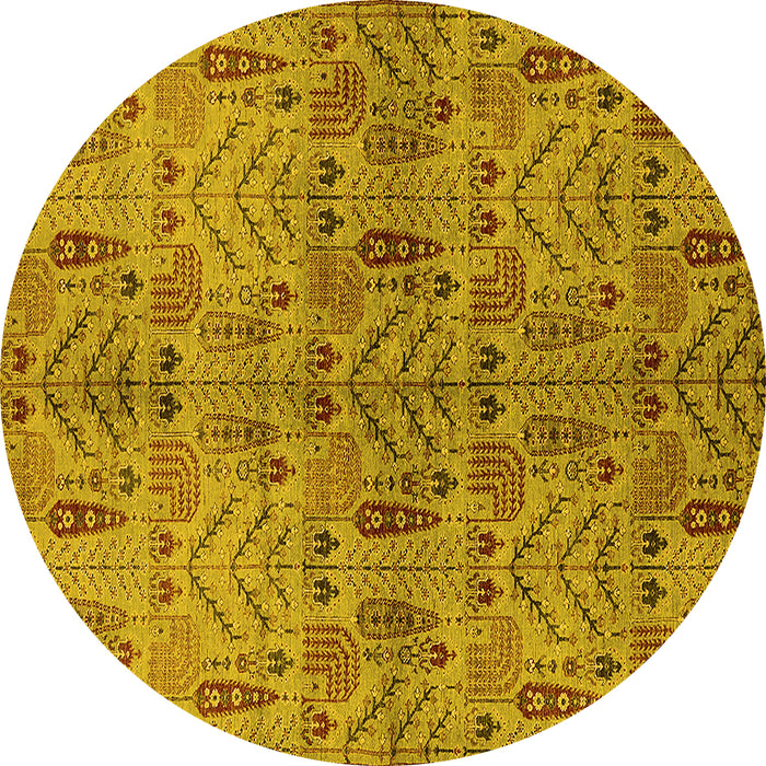 Round Machine Washable Oriental Yellow Industrial Rug, wshurb1106yw