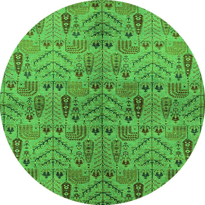 Round Machine Washable Oriental Green Industrial Area Rugs, wshurb1106grn