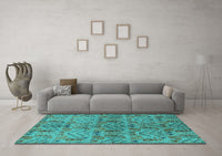 Machine Washable Oriental Turquoise Industrial Rug, wshurb1106turq