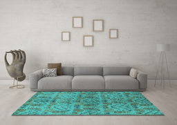 Machine Washable Oriental Turquoise Industrial Area Rugs in a Living Room,, wshurb1106turq