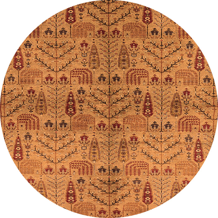 Round Machine Washable Oriental Orange Industrial Area Rugs, wshurb1106org