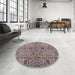 Round Mid-Century Modern Chestnut Brown Oriental Rug in a Office, urb1106