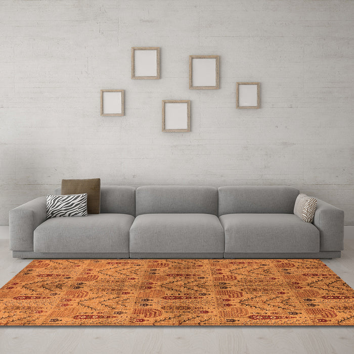 Machine Washable Oriental Orange Industrial Area Rugs in a Living Room, wshurb1106org