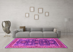 Machine Washable Oriental Pink Industrial Rug in a Living Room, wshurb1107pnk