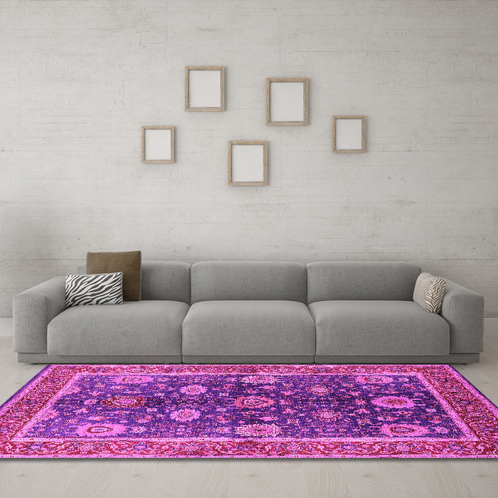 Machine Washable Oriental Pink Industrial Rug in a Living Room, wshurb1107pnk