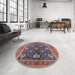 Round Machine Washable Industrial Modern Velvet Maroon Purple Rug in a Office, wshurb1107