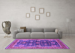 Machine Washable Oriental Purple Industrial Area Rugs in a Living Room, wshurb1107pur
