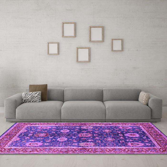 Machine Washable Oriental Purple Industrial Area Rugs in a Living Room, wshurb1107pur