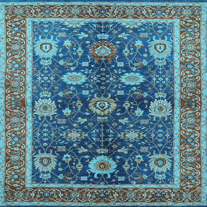 Square Machine Washable Oriental Light Blue Industrial Rug, wshurb1107lblu