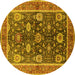 Round Machine Washable Oriental Yellow Industrial Rug, wshurb1107yw