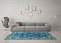 Machine Washable Oriental Light Blue Industrial Rug, wshurb1107lblu