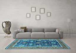 Machine Washable Oriental Light Blue Industrial Rug in a Living Room, wshurb1107lblu