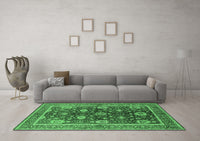 Machine Washable Oriental Emerald Green Industrial Rug, wshurb1107emgrn