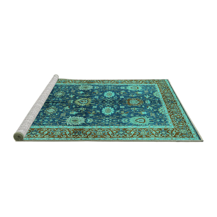 Sideview of Machine Washable Oriental Turquoise Industrial Area Rugs, wshurb1107turq