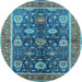 Round Oriental Light Blue Industrial Rug, urb1107lblu