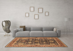 Machine Washable Oriental Brown Industrial Rug in a Living Room,, wshurb1107brn