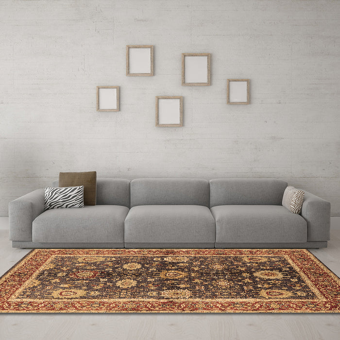 Machine Washable Oriental Brown Industrial Rug in a Living Room,, wshurb1107brn
