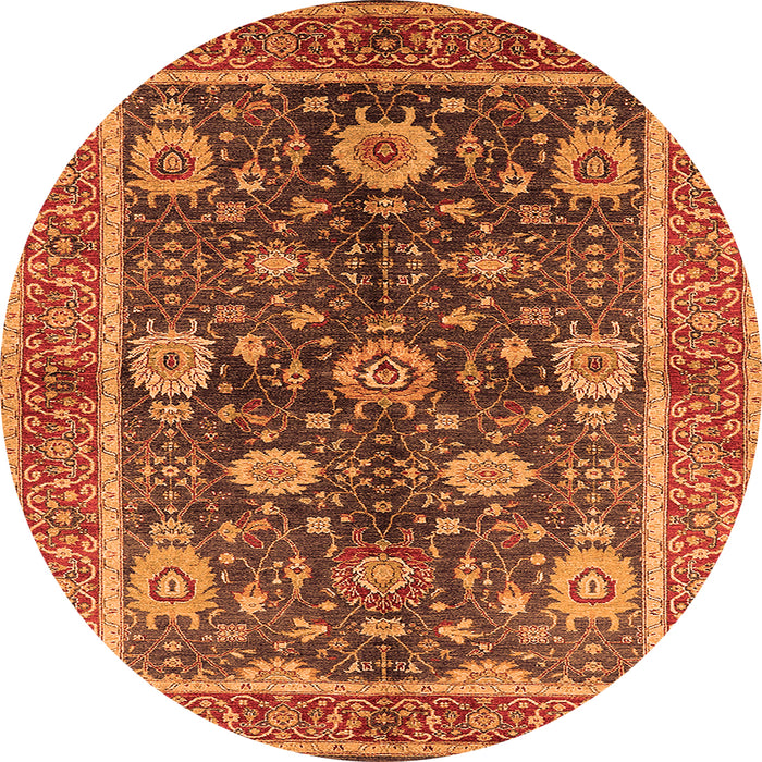 Round Machine Washable Oriental Orange Industrial Area Rugs, wshurb1107org