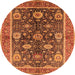 Round Machine Washable Oriental Orange Industrial Area Rugs, wshurb1107org