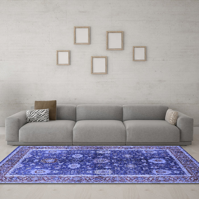 Machine Washable Oriental Blue Industrial Rug in a Living Room, wshurb1107blu