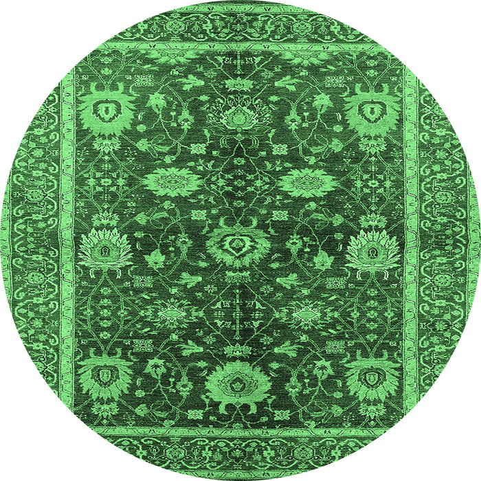 Round Machine Washable Oriental Emerald Green Industrial Area Rugs, wshurb1107emgrn