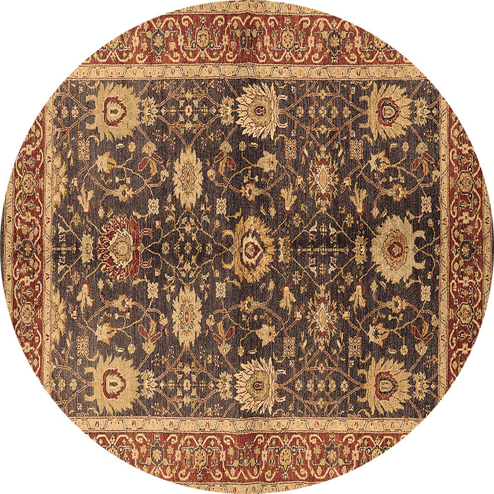 Round Machine Washable Oriental Brown Industrial Rug, wshurb1107brn