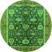 Round Machine Washable Oriental Green Industrial Area Rugs, wshurb1107grn