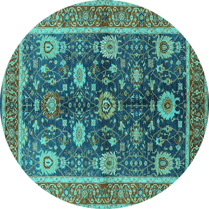 Round Machine Washable Oriental Turquoise Industrial Area Rugs, wshurb1107turq