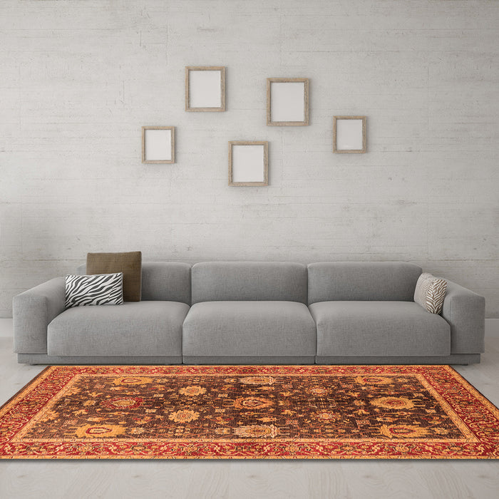 Machine Washable Oriental Orange Industrial Area Rugs in a Living Room, wshurb1107org
