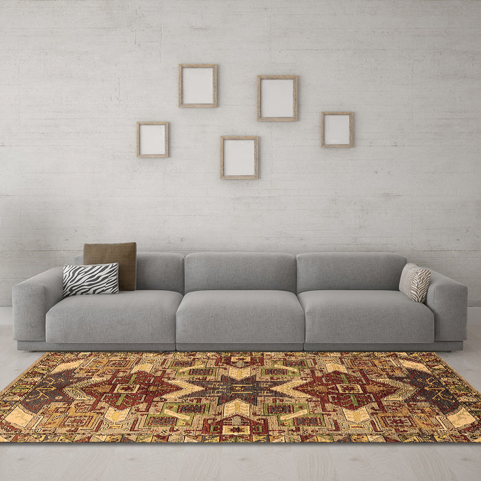 Machine Washable Oriental Brown Industrial Rug in a Living Room,, wshurb1108brn