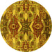 Round Machine Washable Oriental Yellow Industrial Rug, wshurb1108yw