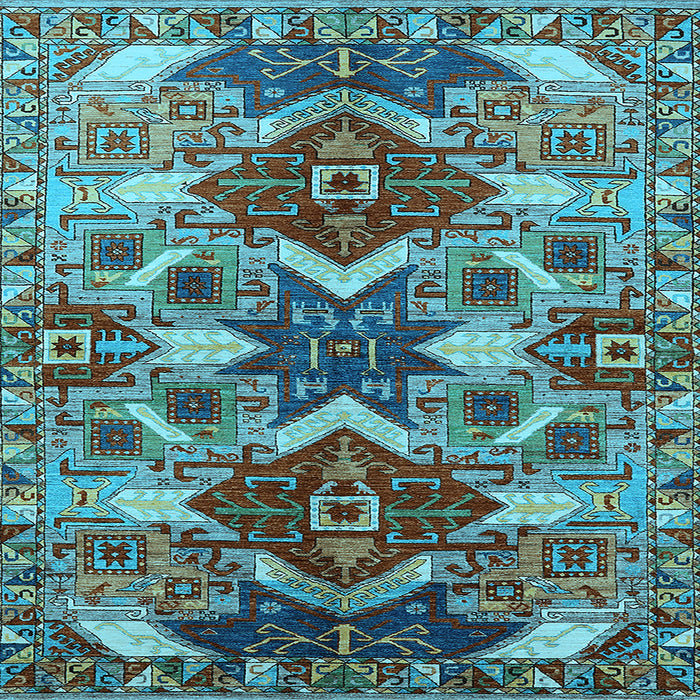 Square Machine Washable Oriental Light Blue Industrial Rug, wshurb1108lblu