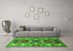 Machine Washable Oriental Green Industrial Area Rugs in a Living Room,, wshurb1108grn