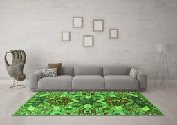 Machine Washable Oriental Green Industrial Area Rugs in a Living Room,, wshurb1108grn
