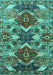 Machine Washable Oriental Turquoise Industrial Area Rugs, wshurb1108turq