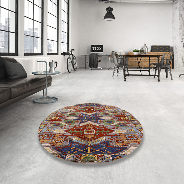 Round Machine Washable Industrial Modern Light French Beige Brown Rug in a Office, wshurb1108