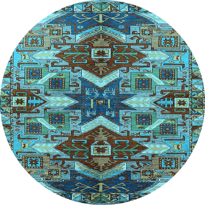 Round Machine Washable Oriental Light Blue Industrial Rug, wshurb1108lblu