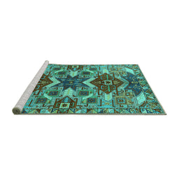 Sideview of Machine Washable Oriental Turquoise Industrial Area Rugs, wshurb1108turq