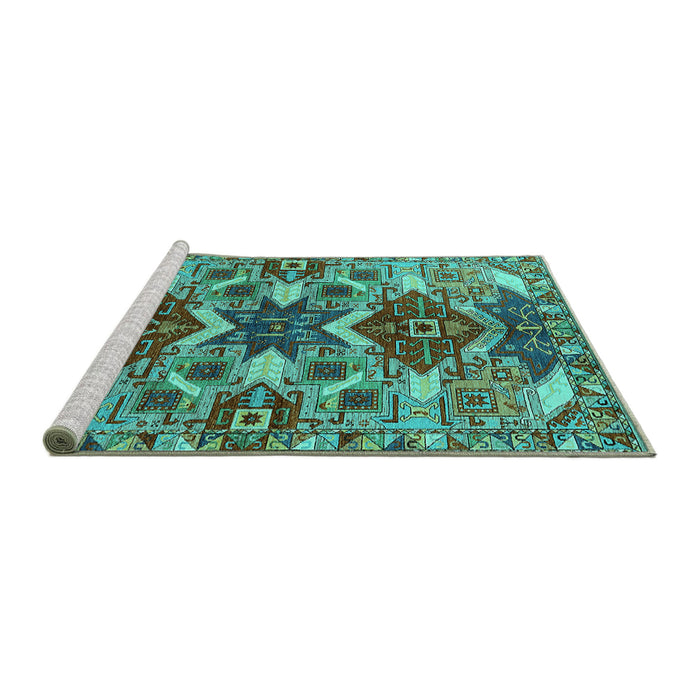 Sideview of Machine Washable Oriental Turquoise Industrial Area Rugs, wshurb1108turq