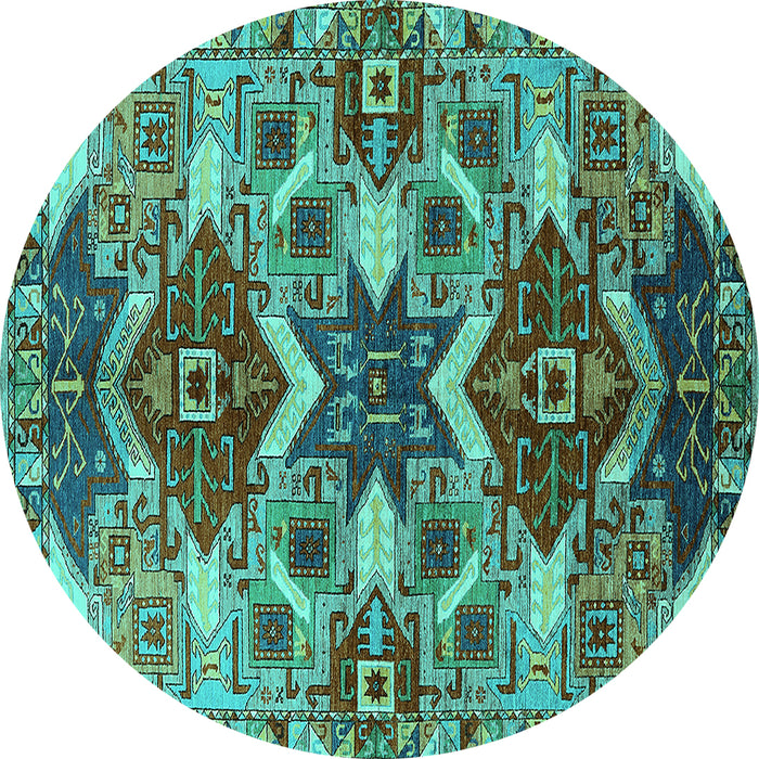 Round Oriental Turquoise Industrial Rug, urb1108turq