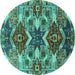 Round Oriental Turquoise Industrial Rug, urb1108turq