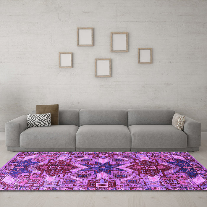 Machine Washable Oriental Purple Industrial Area Rugs in a Living Room, wshurb1108pur