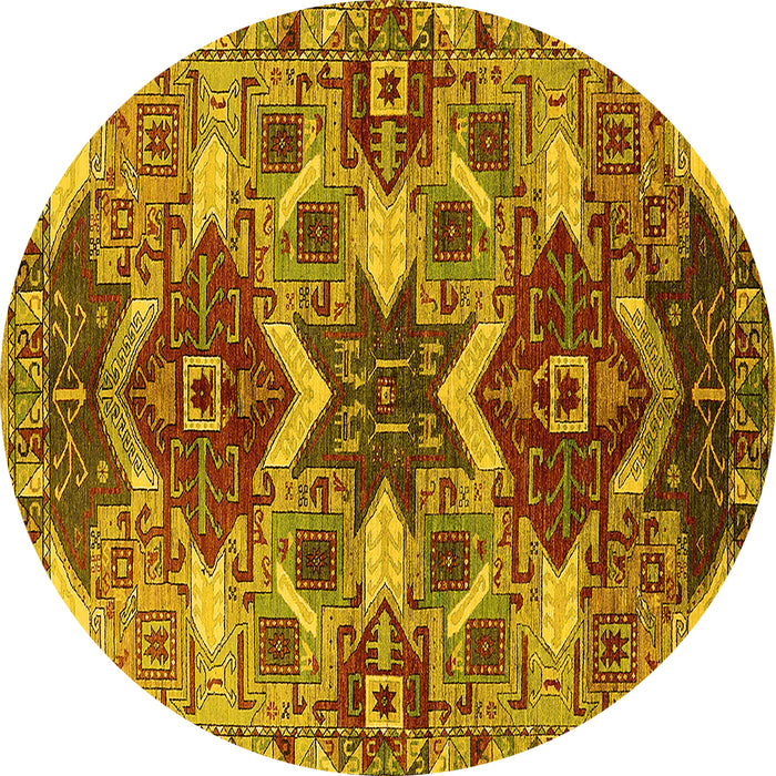 Round Oriental Yellow Industrial Rug, urb1108yw