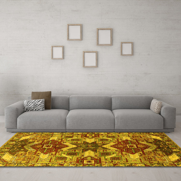 Machine Washable Oriental Yellow Industrial Rug in a Living Room, wshurb1108yw