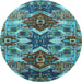 Round Oriental Light Blue Industrial Rug, urb1108lblu