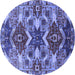 Round Machine Washable Oriental Blue Industrial Rug, wshurb1108blu