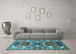Machine Washable Oriental Light Blue Industrial Rug in a Living Room, wshurb1108lblu