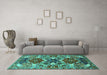 Machine Washable Oriental Turquoise Industrial Area Rugs in a Living Room,, wshurb1108turq