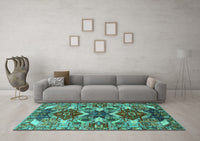 Machine Washable Oriental Turquoise Industrial Rug, wshurb1108turq